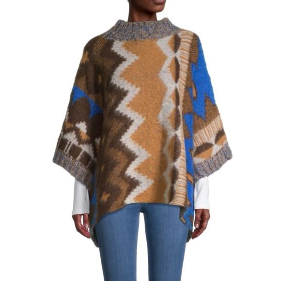 NWT Free People Wool Alpaca Blend Knit Poncho Sweater Medium Boho Cozy Fall - Picture 1 of 10